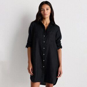 NWT Quince Black 100% Linen Button Down Shirt Dress L